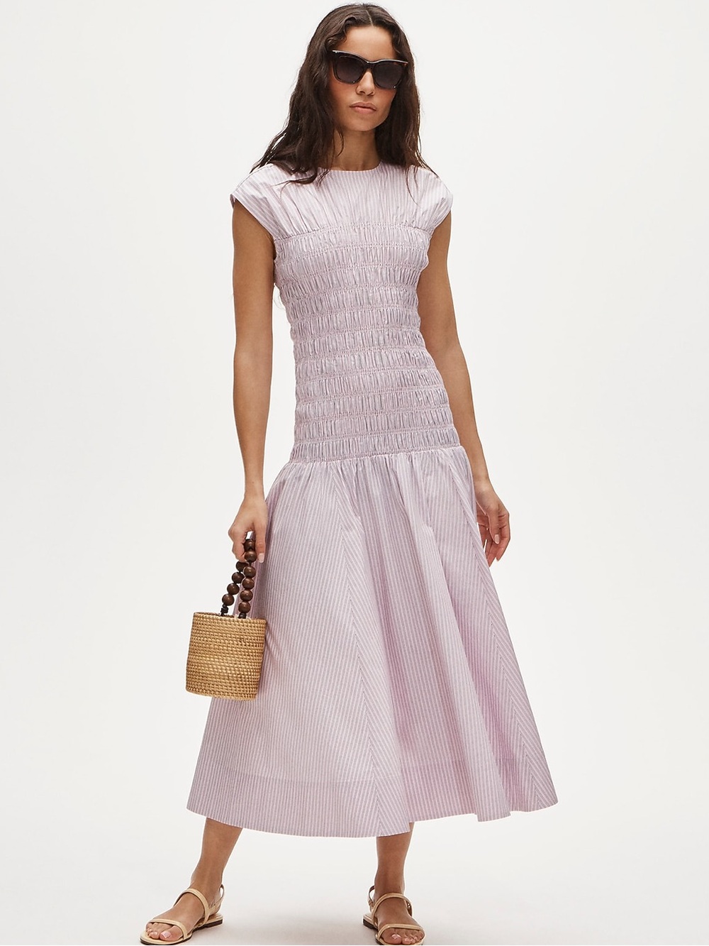 J crew Smocked dress in striped cotton poplin